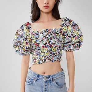 Zara Floral Puffy Sleeve Top